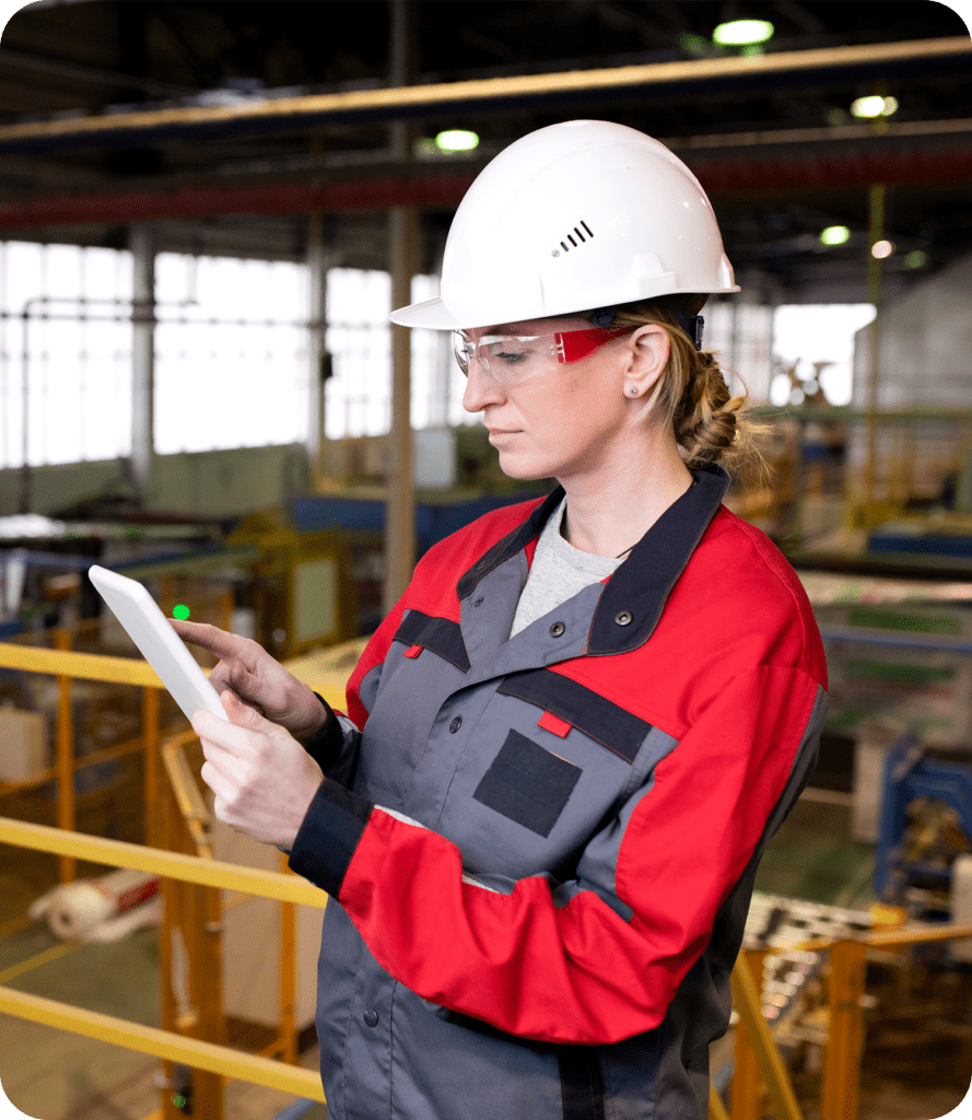 Factory worker with tablet